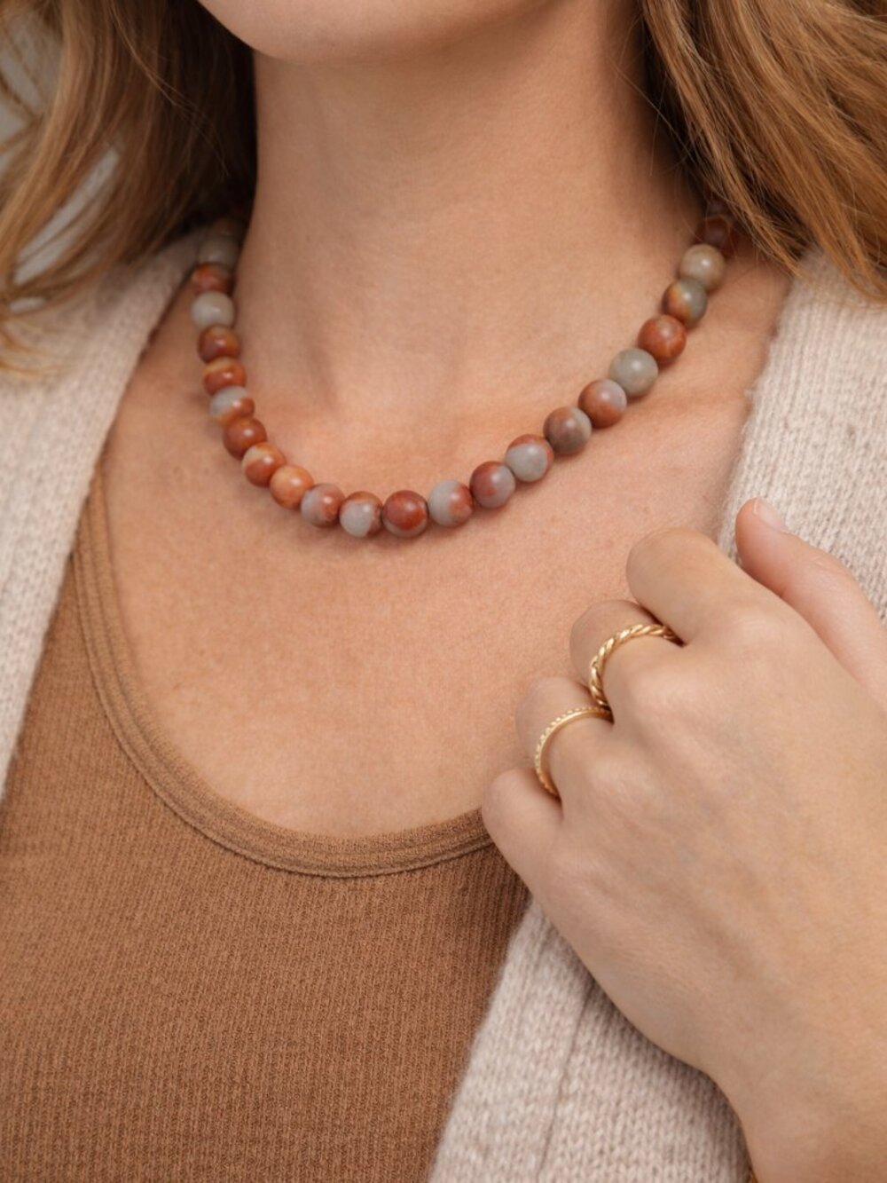Beautiful Matte Red Agate Bead Necklace Minimal Natural Jewelry